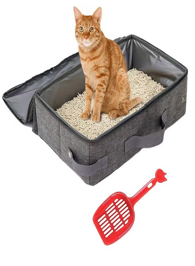 STORE 2508 Store2508 Portable Foldable Cat Litter Box with Scoop Travel Friendly Waterproof PEVA Lining Oxford Fabric Zipper Lid Lightweight and Easy to Clean for Cats - Image 1
